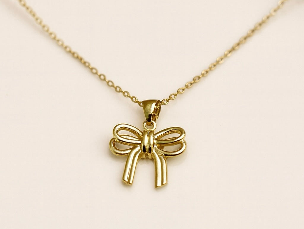 Golden Bow Charm Necklace Set