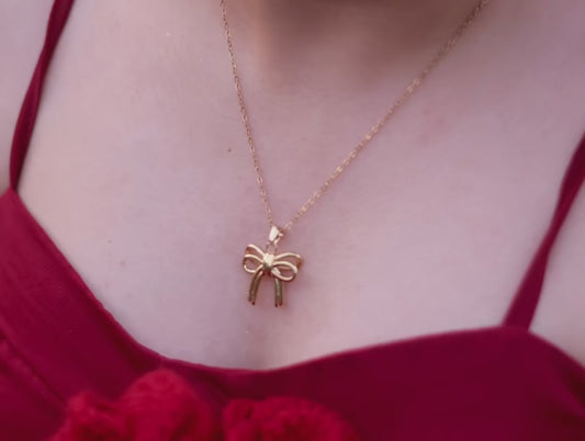 Golden Bow Charm Necklace Set